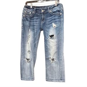 Miss Me Blue Jean Capris Low Rise Women's Size 31 Distressed Denim Y2K